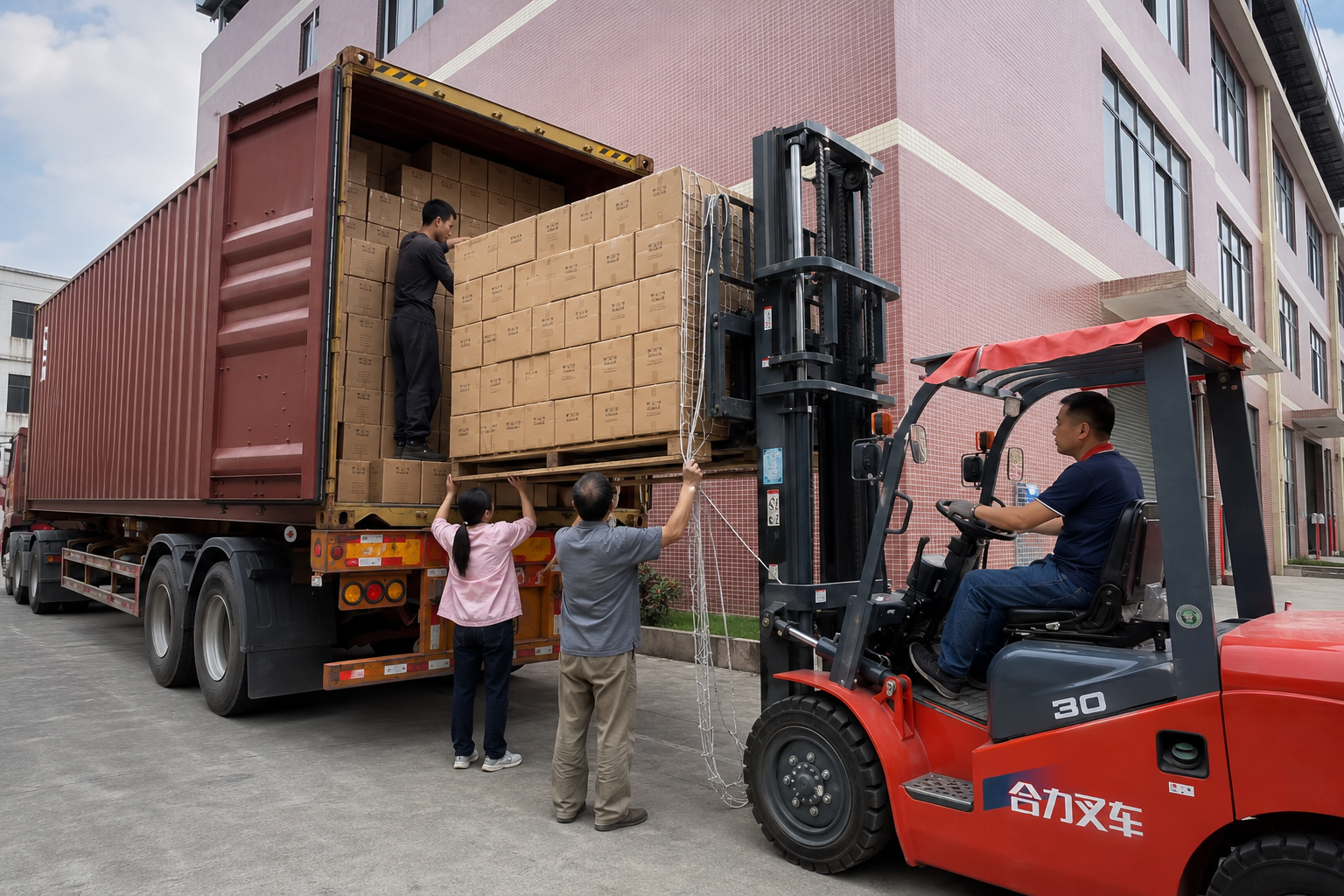 Finished goods being loaded for shipment at the factory